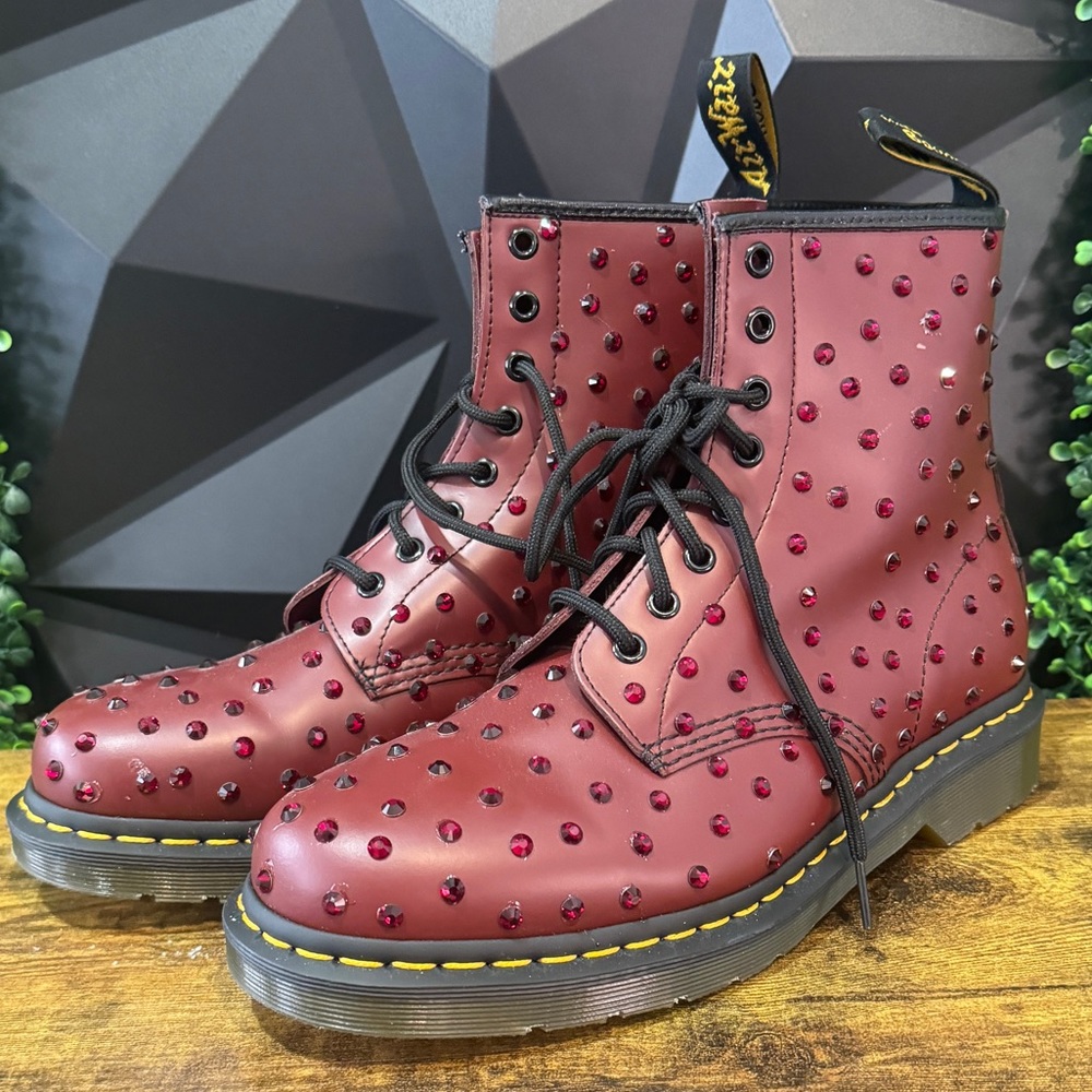 Hand studded (custom) Doc Martens cherry red festival boots